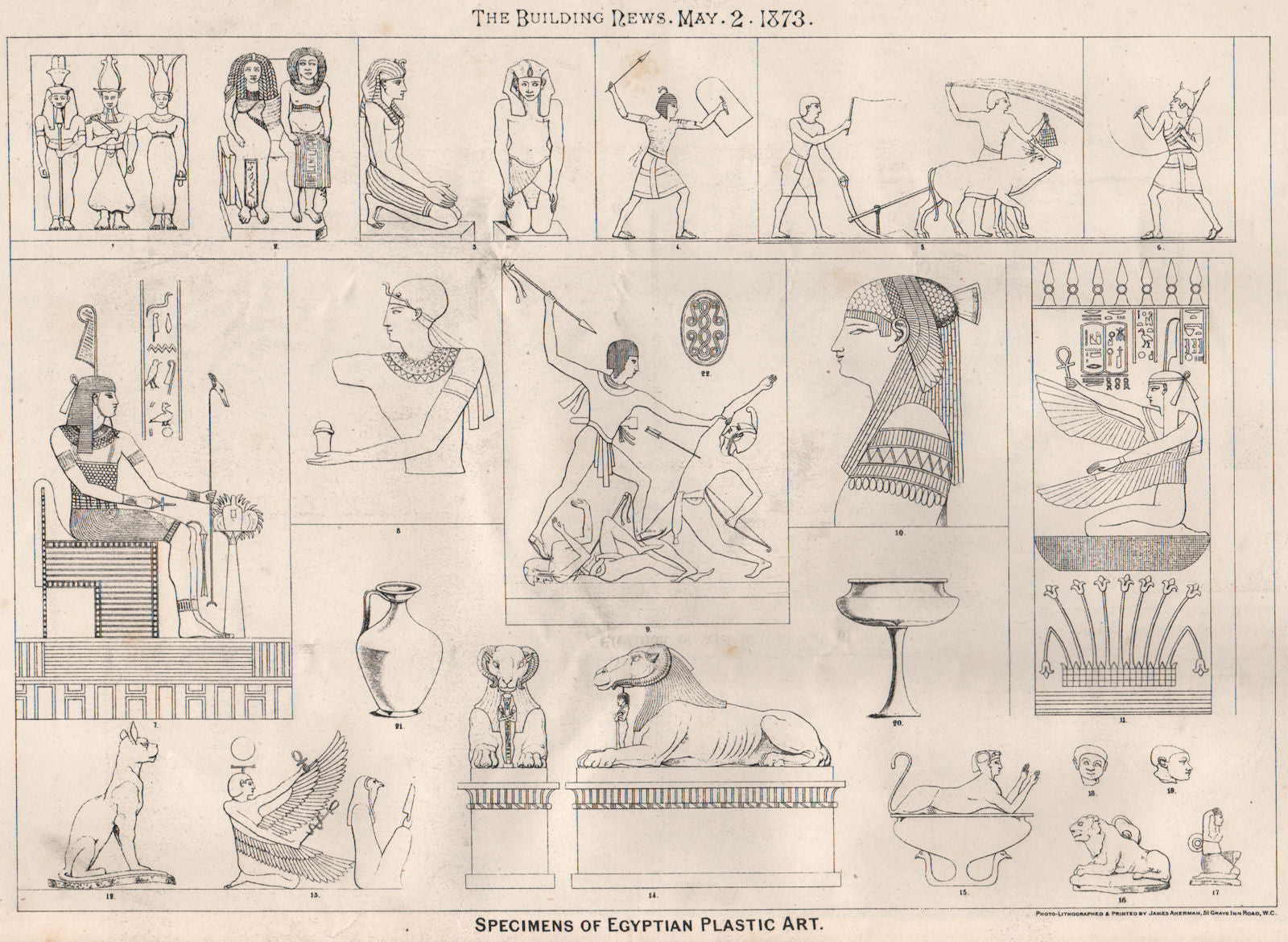 Specimens of Egyptian plastic art. Fine Arts 1873 old antique print picture